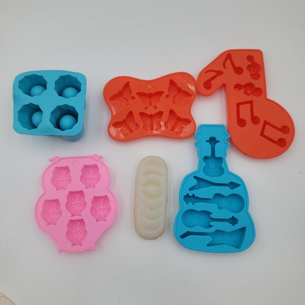 Assorted Silicone Molds Set Owl Butterfly Guitar Music Note Gem Ice Trays